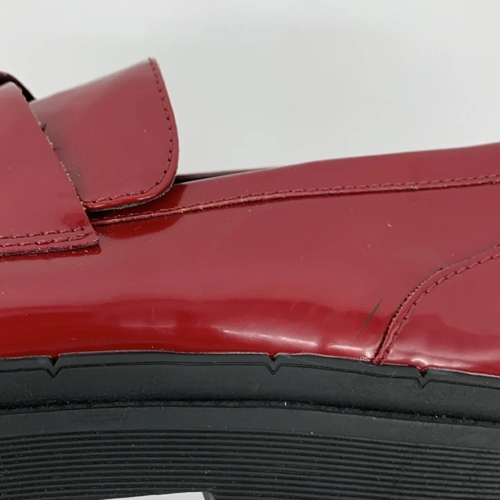 Blondo chunky slip-on loafers shoe lug sole red patent waterproof platform new 9